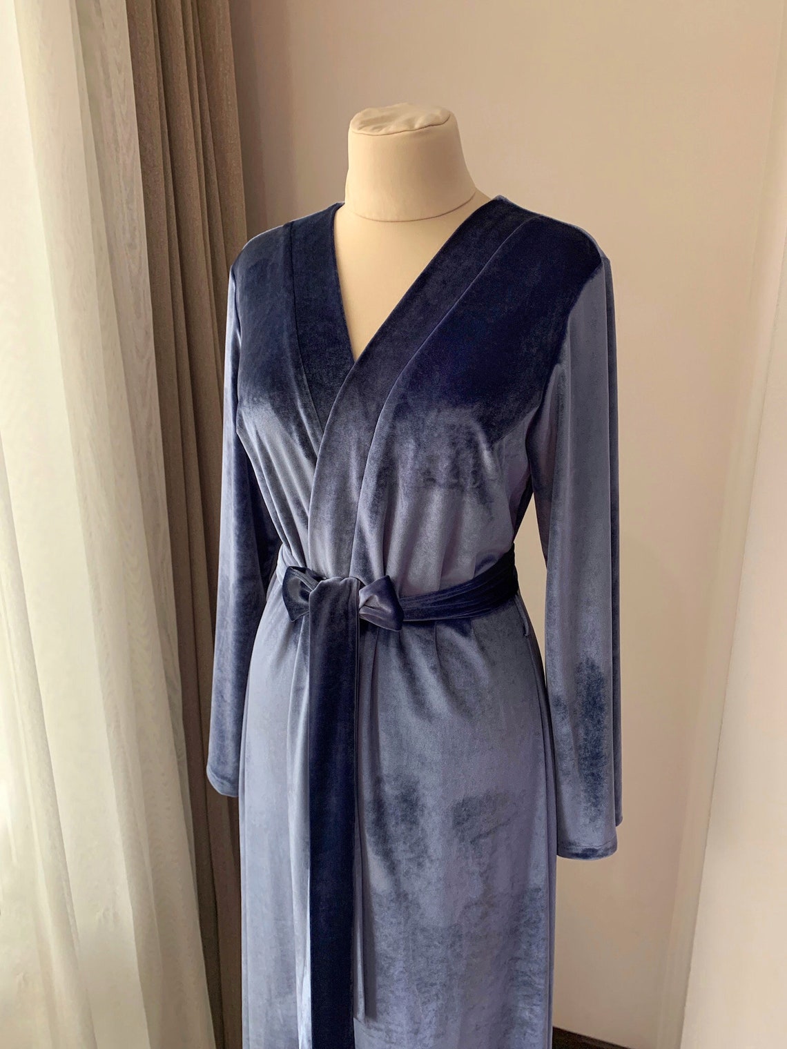 Velvet Robe Women's Blue Velvet Robe Long Bridal Robe Etsy