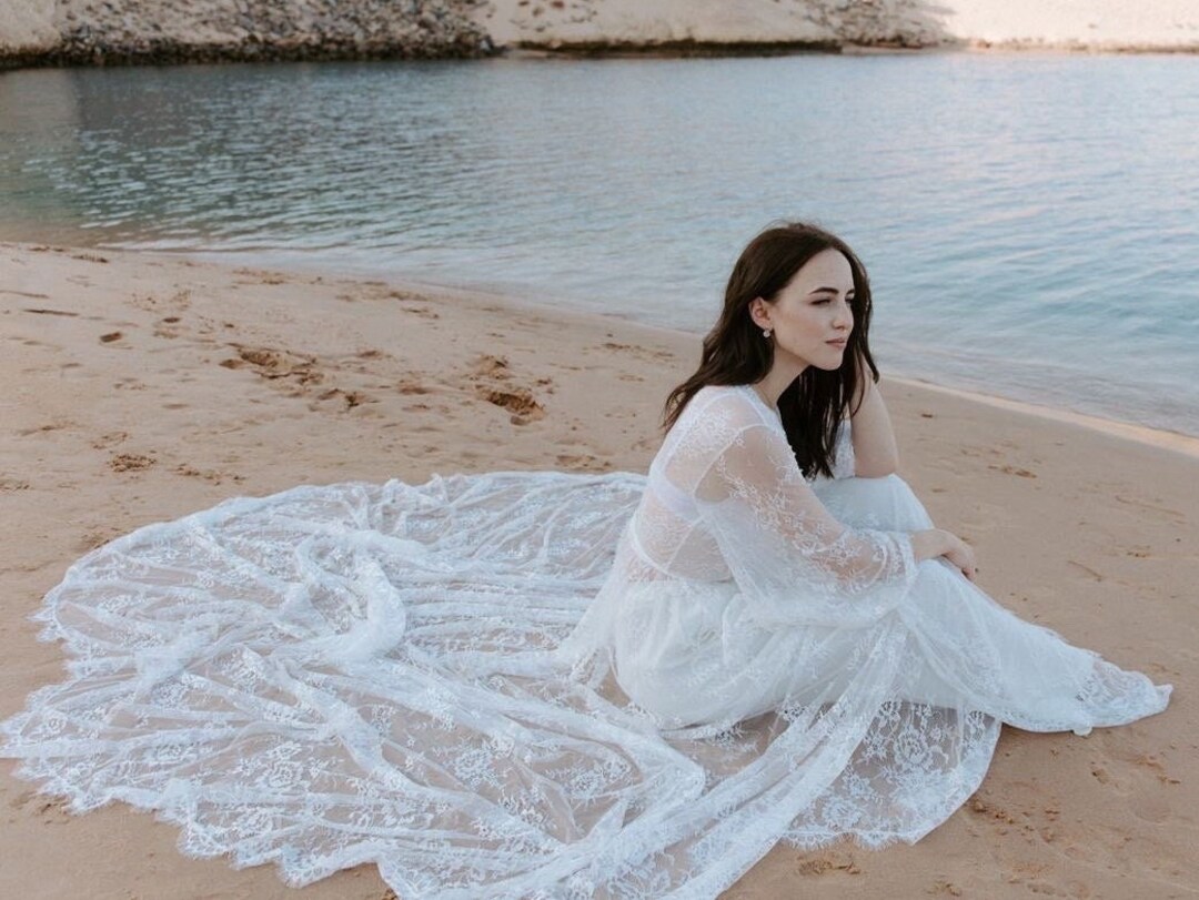Bridal Robe With Train Lace Robe Long Wedding Robe Train Etsy