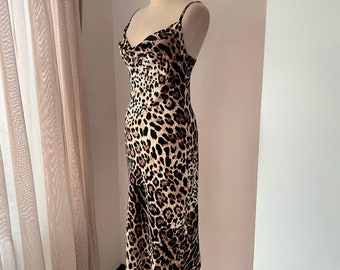 Leopard nightgown pajama, Print slip mini Dress, Leopard Elegant Nightgown, Leopard dress Bridal nightdress, Wedding lingerie