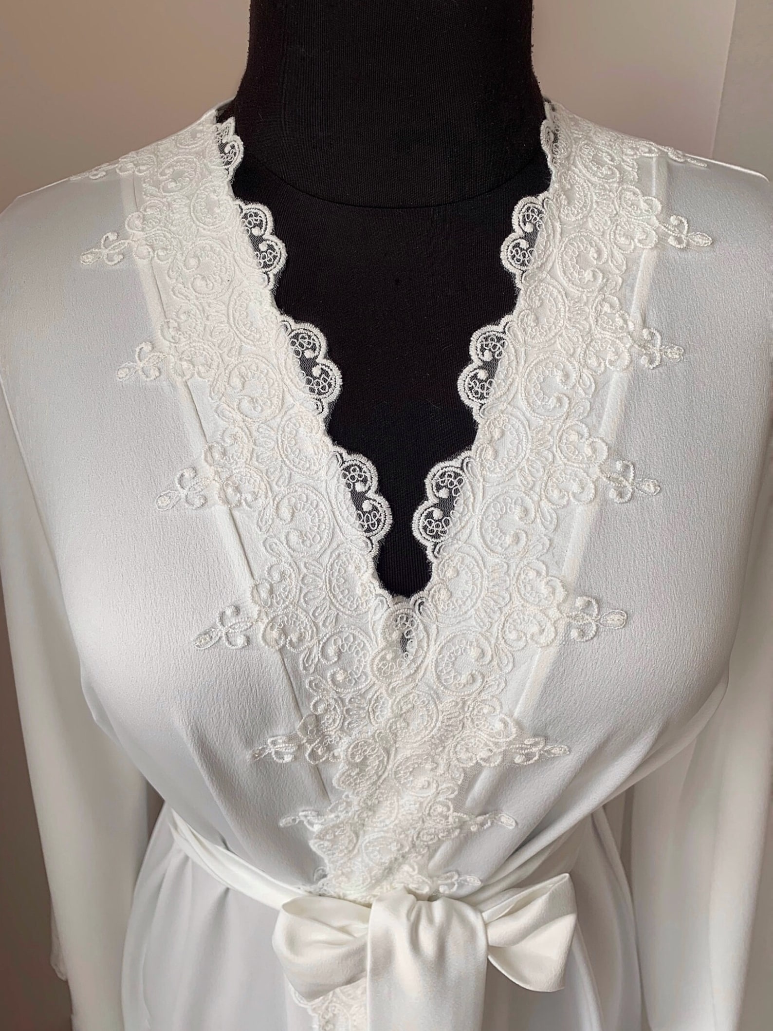 Long Bridal Robe With Lace, Ivory Robe, Morning Lingerie, Maternity ...