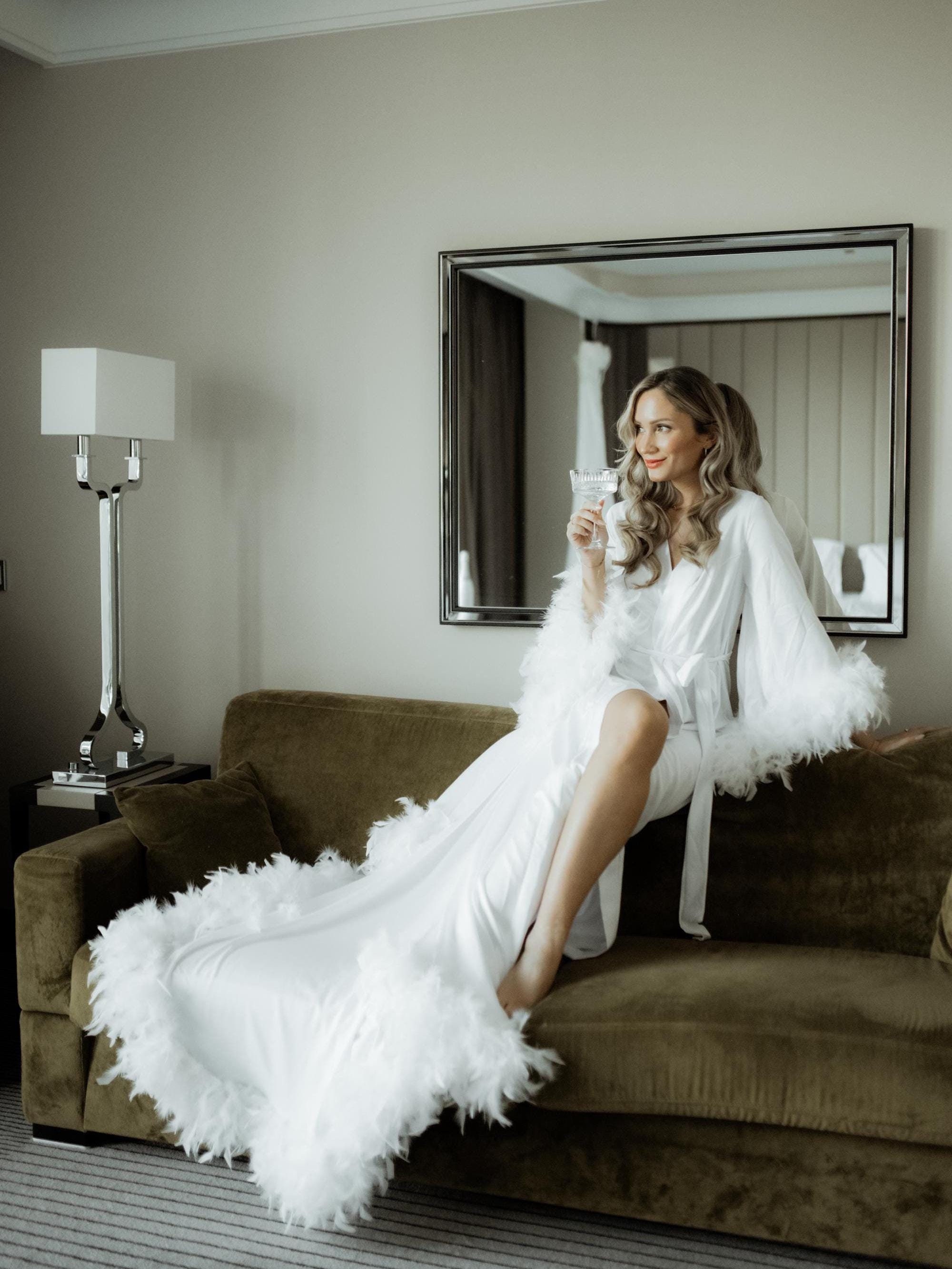 chinese dress ladies Long White Prom Dress with Feathers main image 0