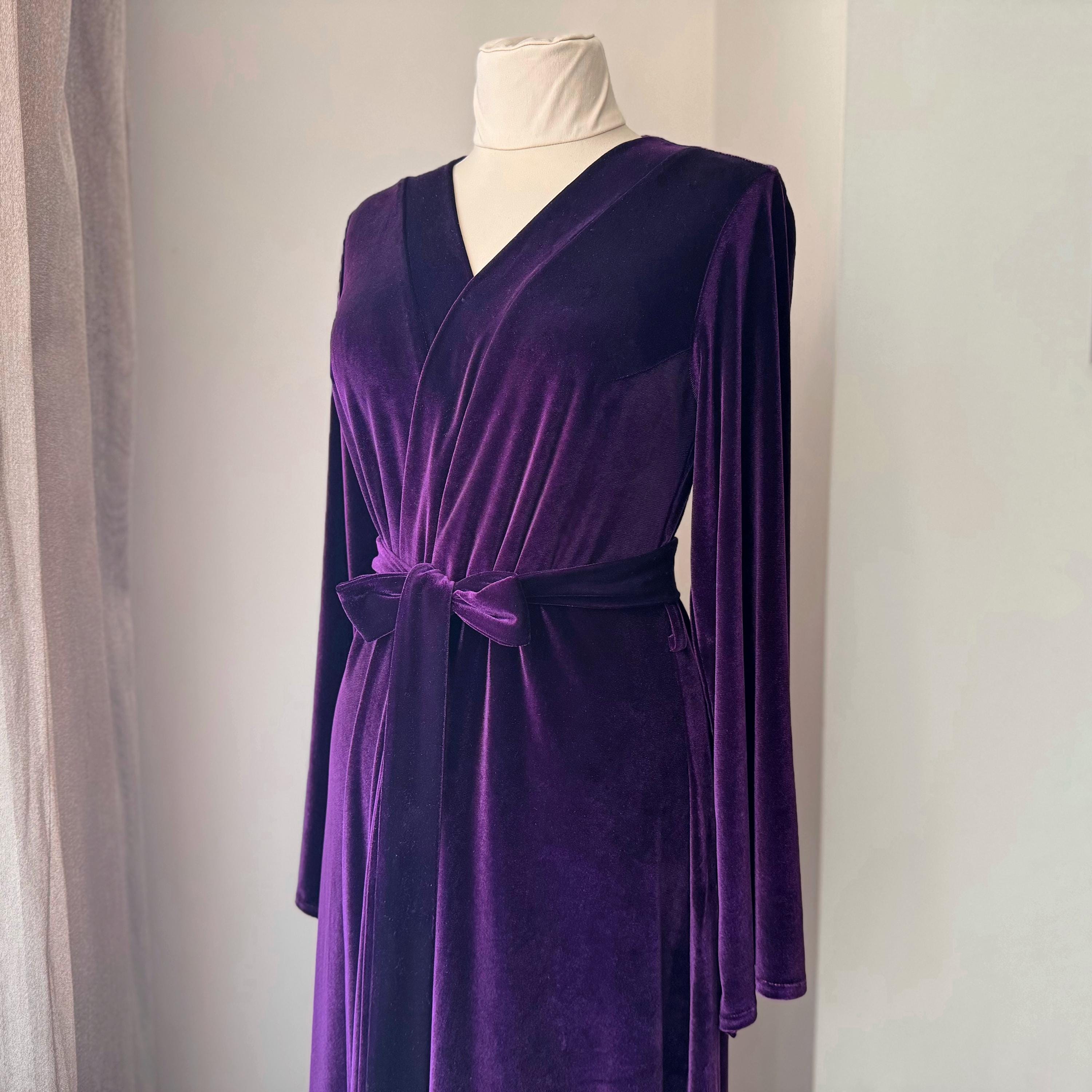 purple velvet dressing gown Luxury long purple velvet robe for women, L-XL / 68