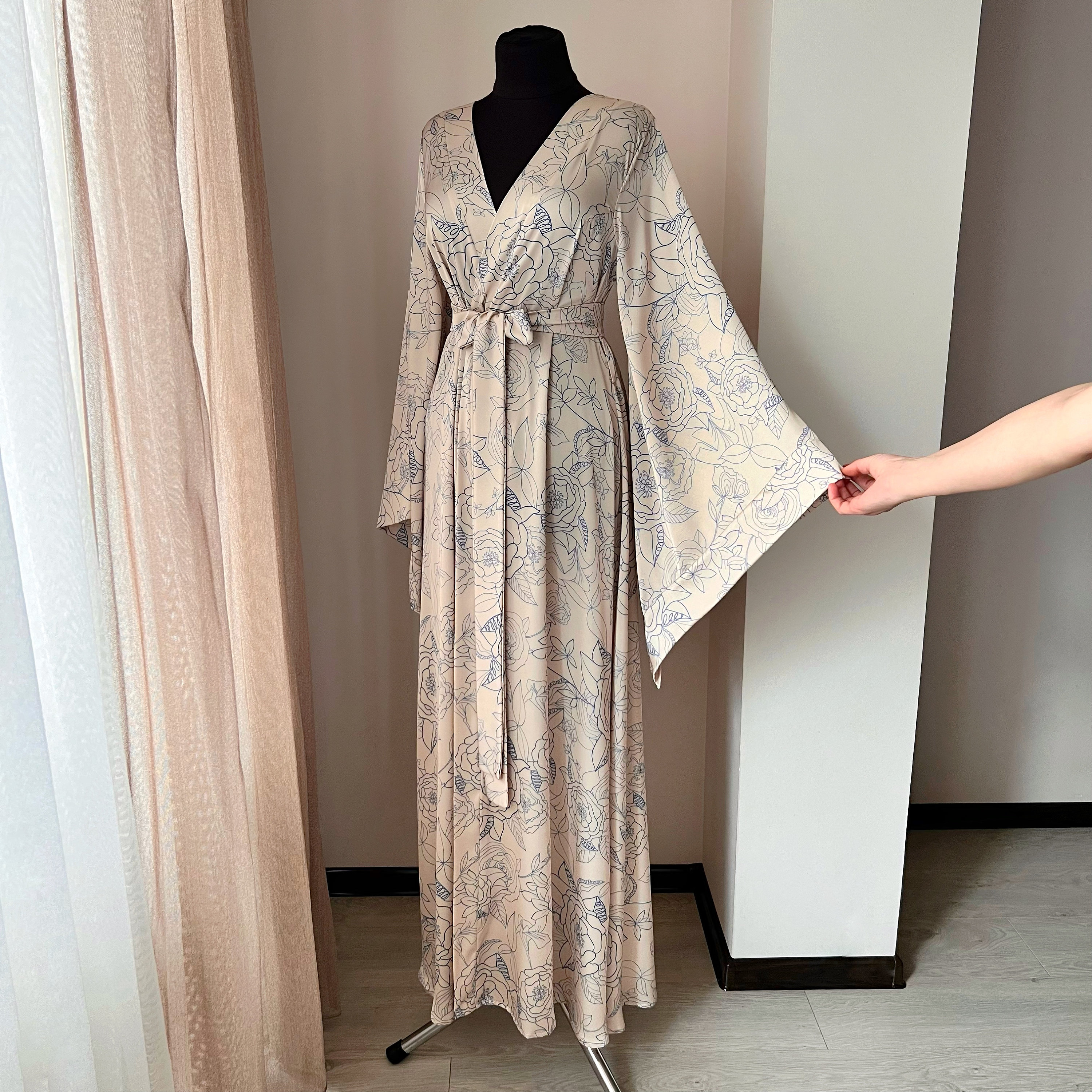 Silk Kimono Robe, Long Satin Dressing Gown, Floral Loungewear, Gift for Her  - Etsy
