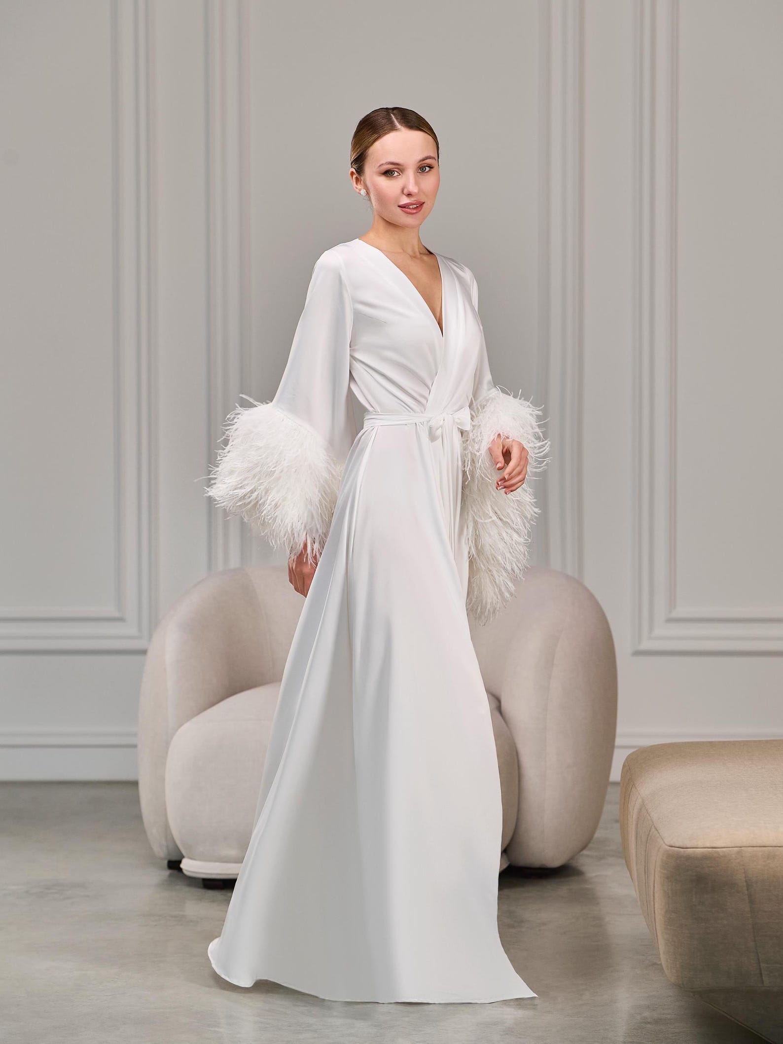Luxury Feather Robe, Bridal Robe Long, Ostrich Feather Robe, Bride Robe ...