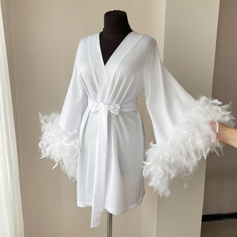 Black feather robe, feather bridal robe, feather robe bridesmaid, kimono robe, feathered robe, boudoir robe, plus size robe, bridesmaid gift White