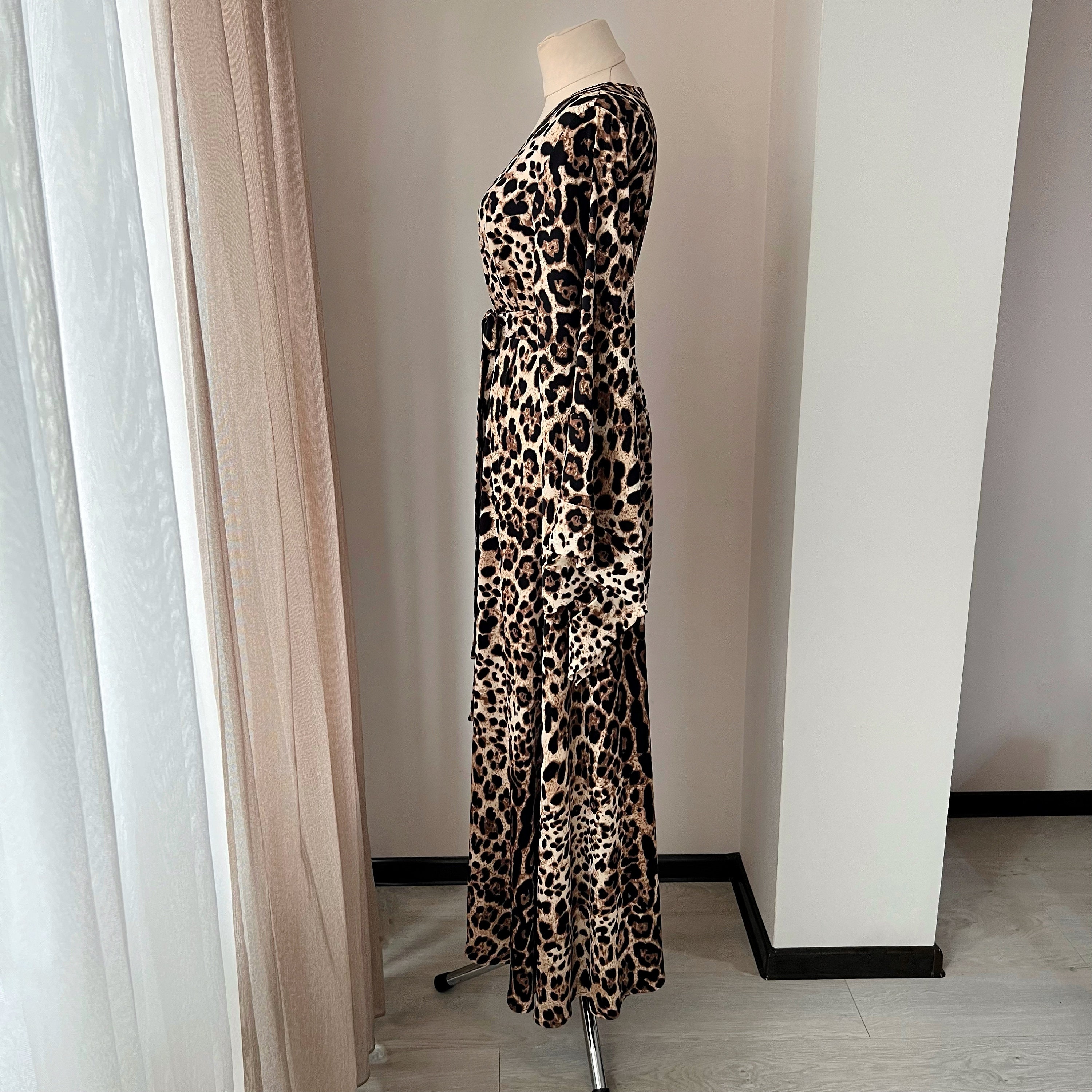 Abito Kimono Da Notte In Cotone Indiano Stampato A Mano - Fantasia Tigre Su Pesca - Leggero Con Tasche E Cintura