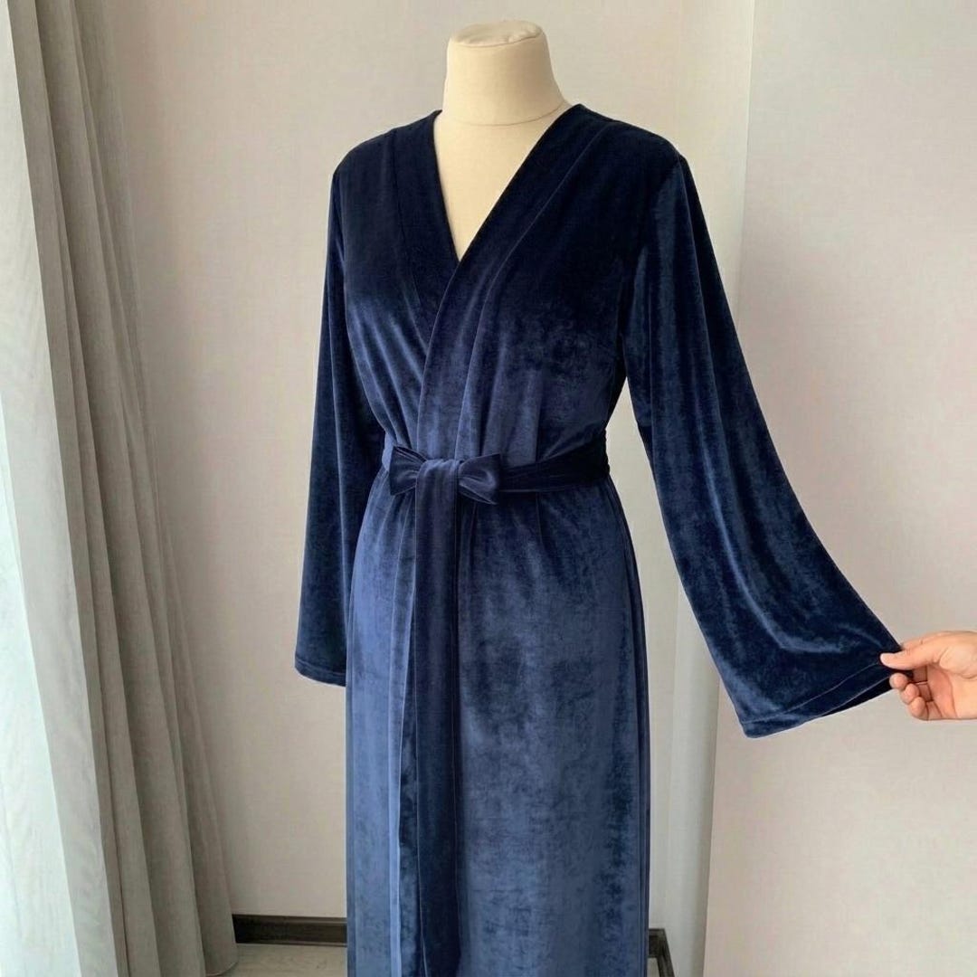 Blue Velvet Robe Women, Long Velvet Dressing Gown, Floor Length Kimono ...