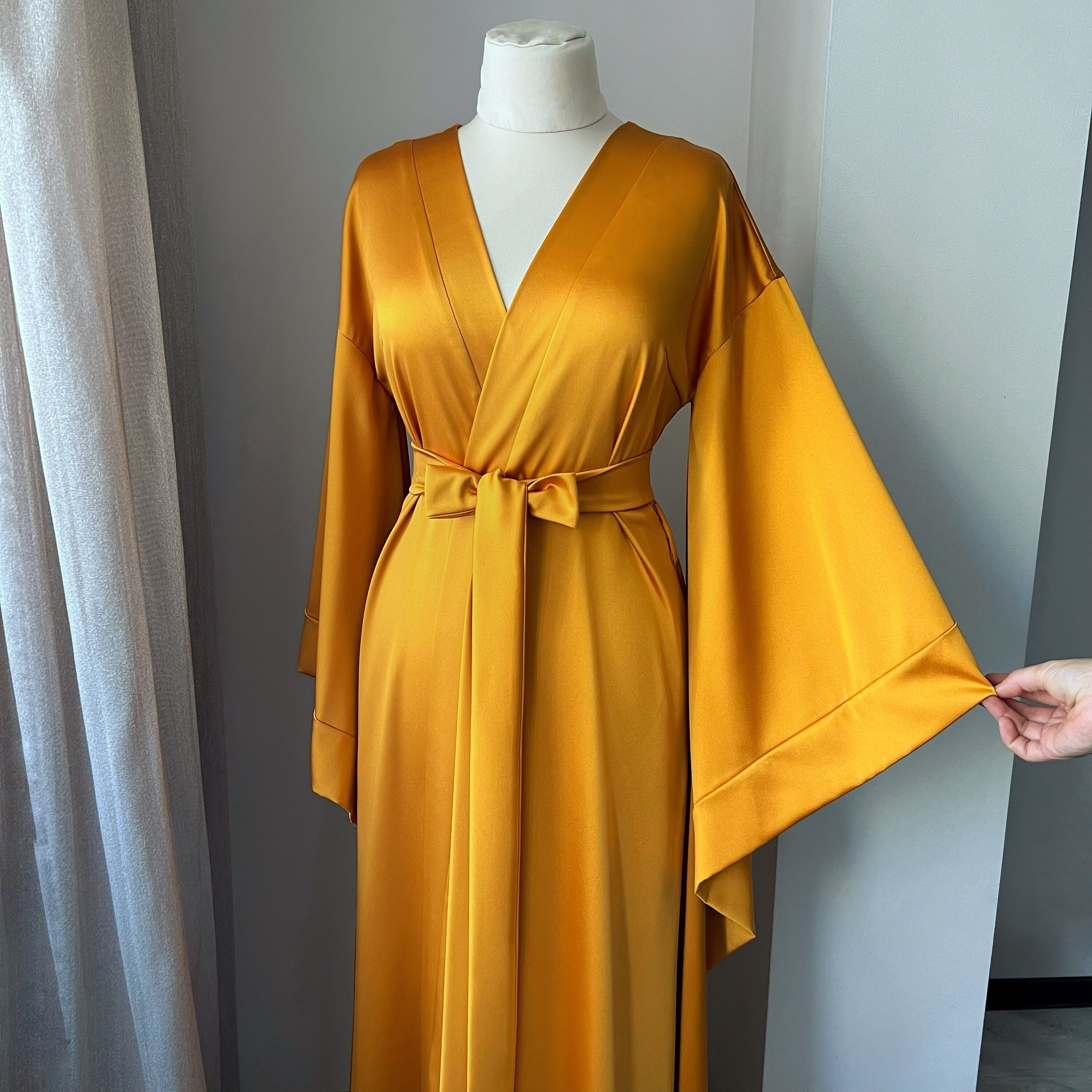 Floor Length Robe, Silk kimono robe, Robe with wide sleeves, Dressing gown,  Long satin robe, Bridal kimono, Womens robe, Bridesmaid robes