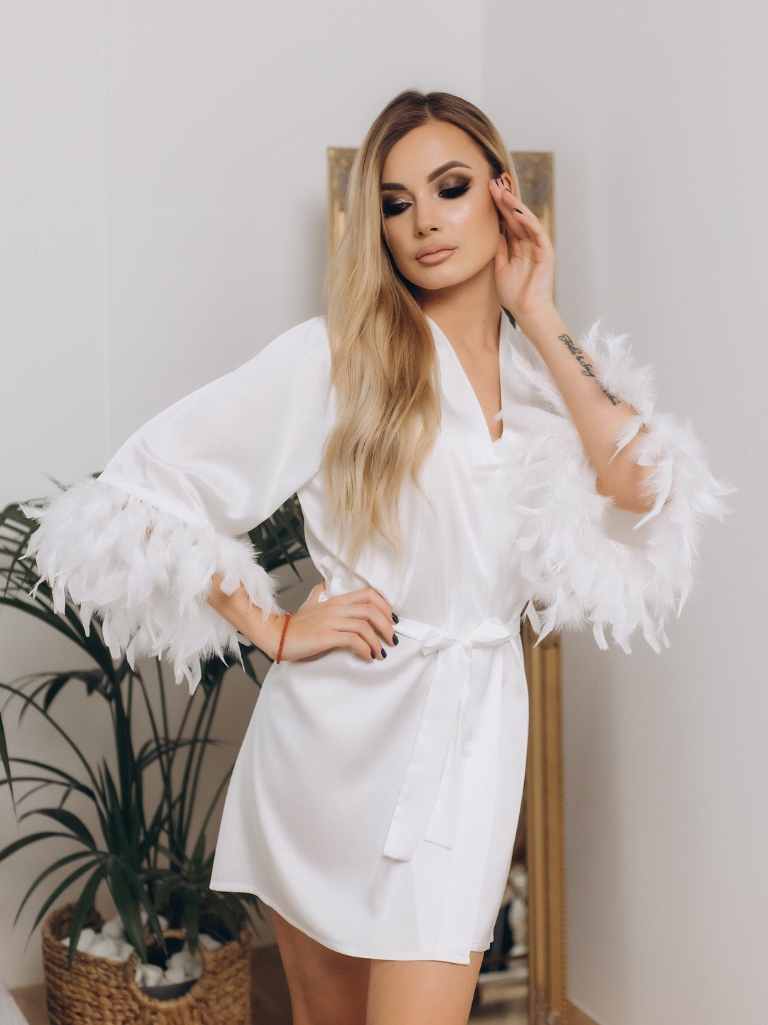 White Feather Robe Bridal Robe Feather Wedding Robe Etsy