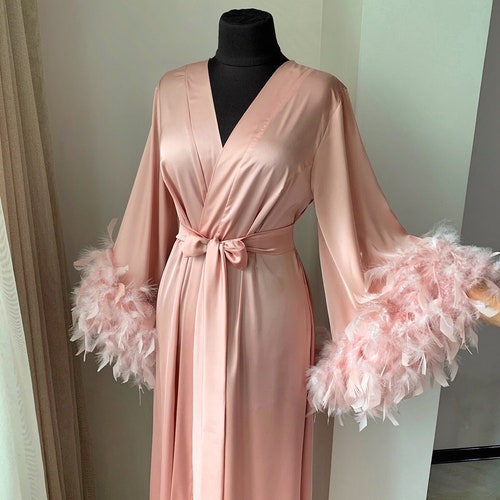 sheer kimono with fur trim