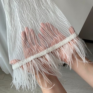 Luxury bridal robe with lace sleeves, Wedding ostrich feather robe, Silk dressing gown image 9