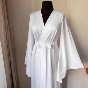 Floor length robe, bridal kimono, wedding robe, long satin robe, bridal dressing gown, bridesmaid robe, bridal lingerie White