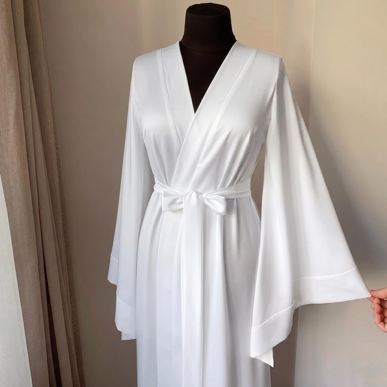 Floor length robe, bridal kimono, wedding robe, long satin robe, bridal dressing gown, bridesmaid robe, bridal lingerie White