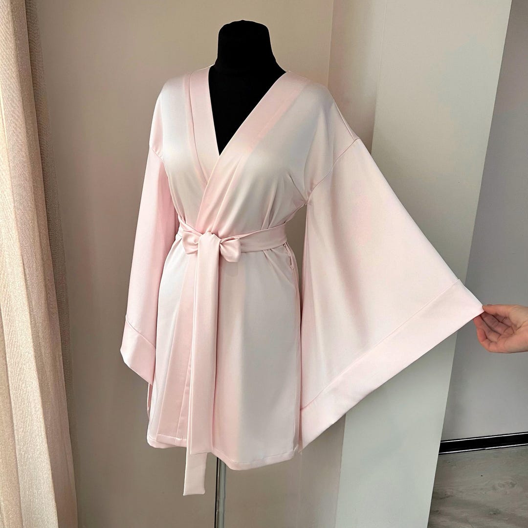 Pink Bride Robe Light Pink Silk Robe, Bridal and Bridesmaid Kimono Robe, Wedding Day - Etsy