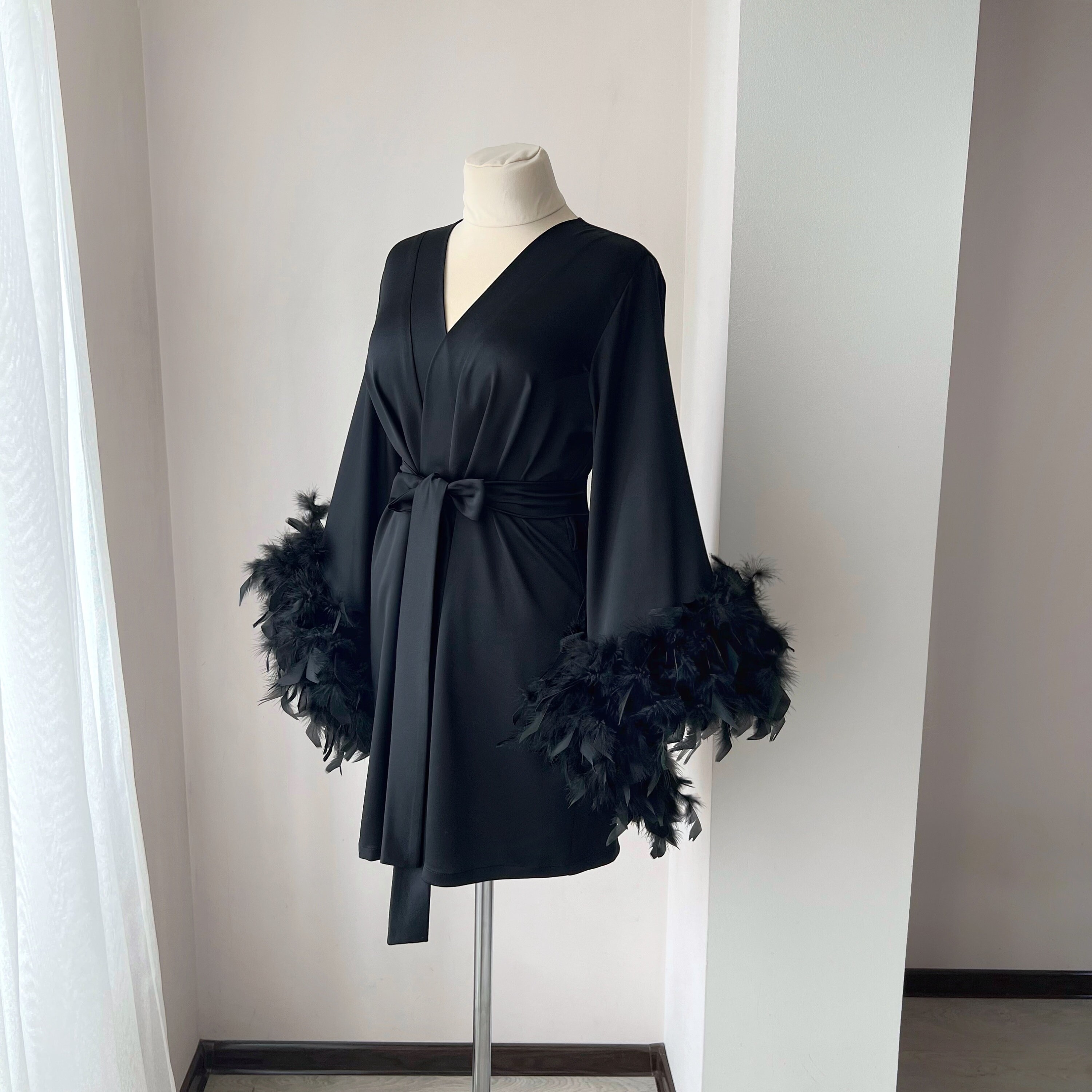 Dramatic Feather Robe Black Feather Robe, Feather Bridal Robe, Feather Robe Bridesmaid ...