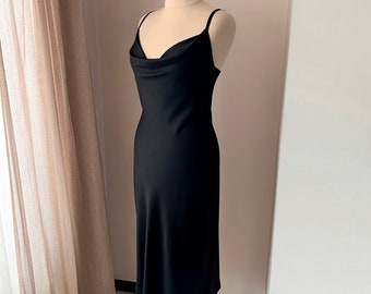 Black nightgown long, Silk nightgown, Honeymoon nightgown, Satin bridal slip, Сowl neck slip dress, Wedding night, Bridal lingerie