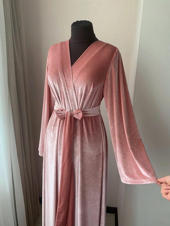 Velvet robe long, Floor length robe, Stretch velvet, Long velour robe, Velvet robe women, Bridesmaid robe