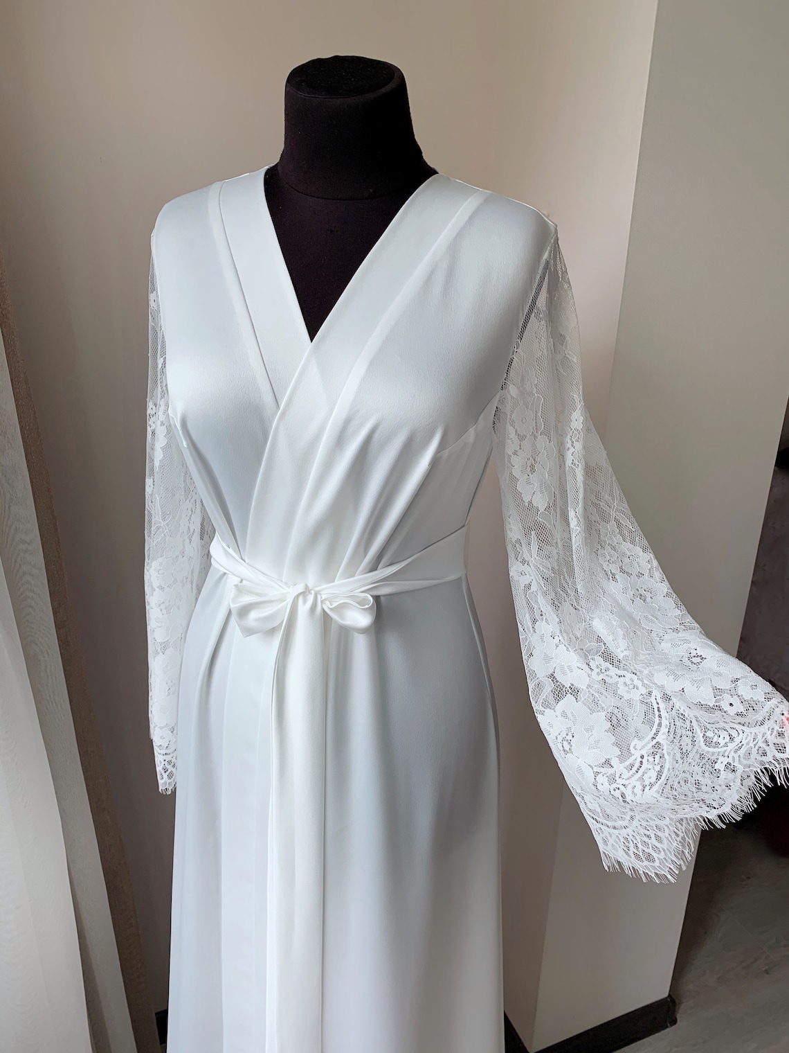 Floor length robe bride robe long sheer robe kimono lace | Etsy