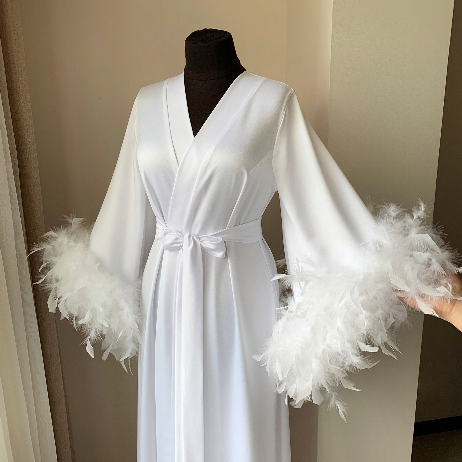 Feather Robe Long White Boudoir Robe Kimono Bridal Robe - Etsy