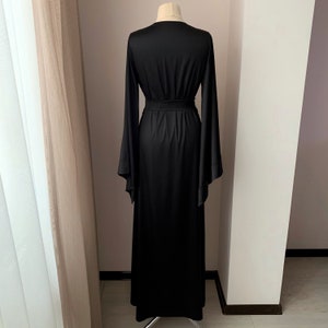 Black Bridal Robe, Long Kimono Robe, Floor Length Robe, Black Silk Robe ...