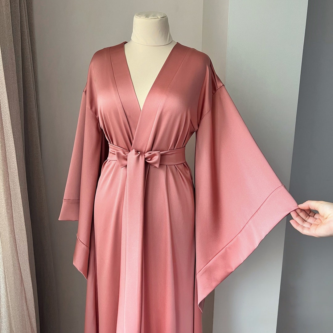 Bridal Robe Long Floor Length Robe Blush Dressing Gown Silk Etsy