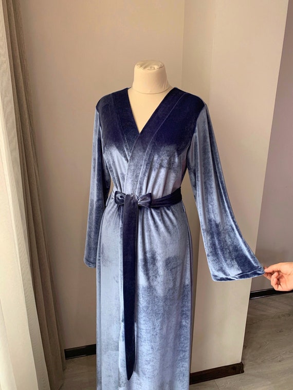Velvet Robe Women's Blue Velvet Robe Long Bridal Robe Etsy