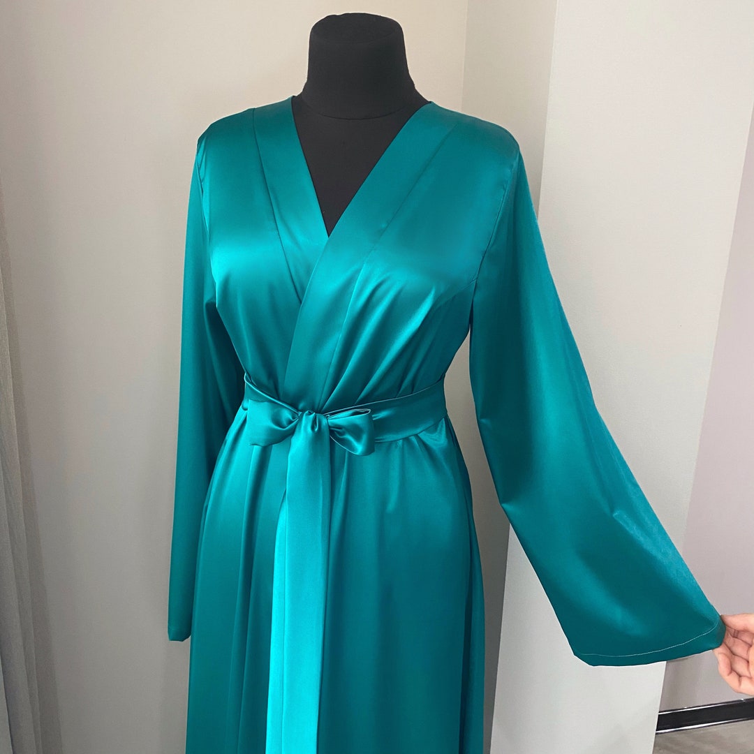 Handmade Green Satin Bridal Robe: Floor Length Wedding Gown - Etsy