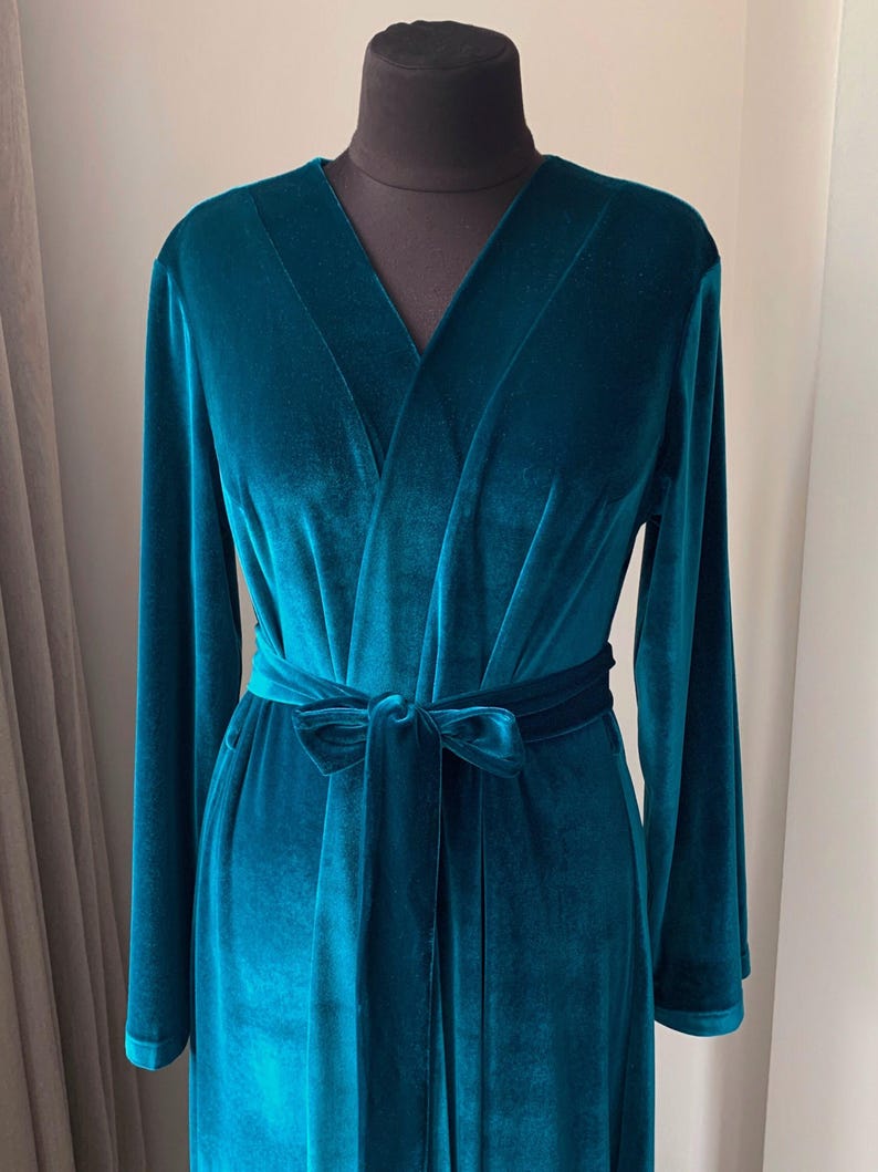Emerald velvet robe, floor length robe, long velvet robe, women's velvet robe, green velvet robe, bridesmaid robe, christmas gifts for women image 6