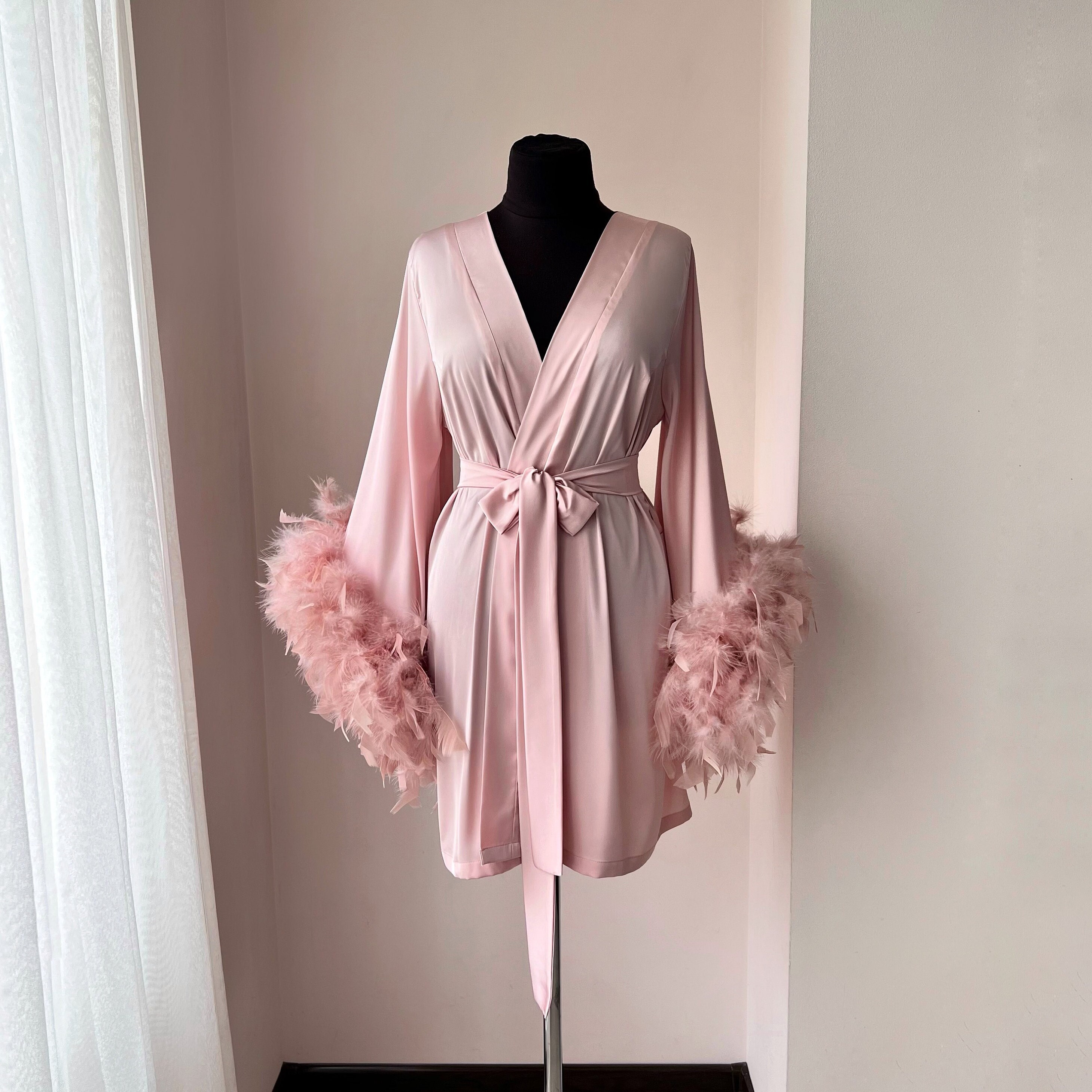 Pink Feather Robe, Bridal Robe, Wedding Robes With Feathers, Wedding ...