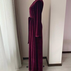 Bata de terciopelo burdeos, bata larga de terciopelo para mujer imagen 4