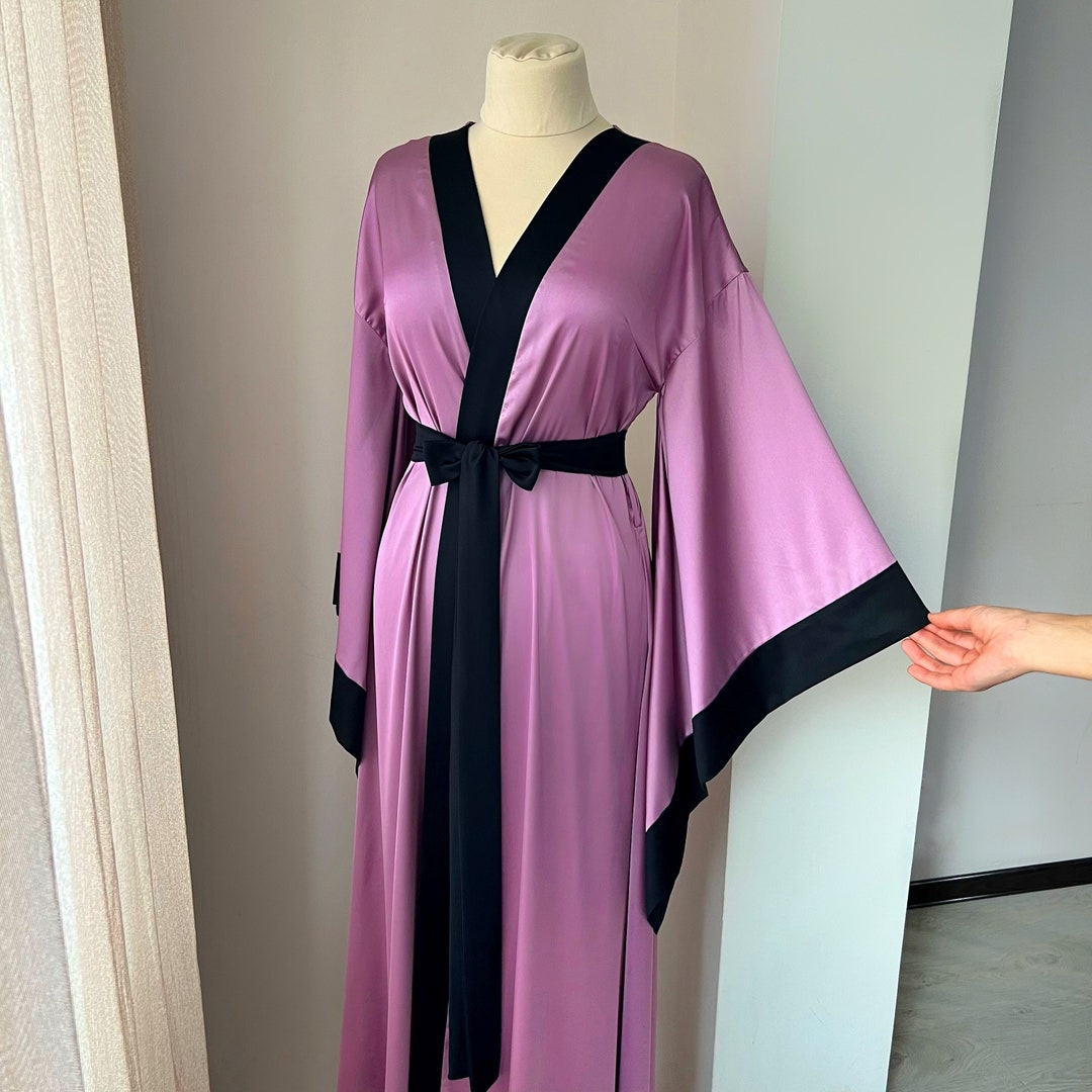 Kimono Robe Long Floor Length Robe Dressing Gown Long Silk Etsy