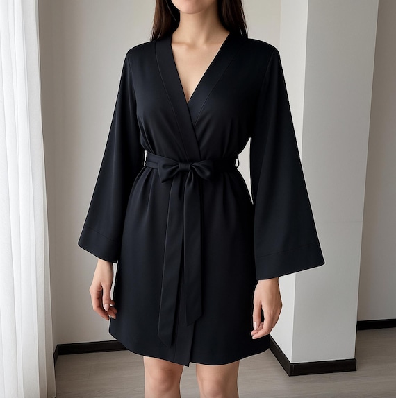 black short dressing gown Lega Satin Dressing Gown Gaia Black Women Satin Nightwear Short Sleeve Sleepwear
