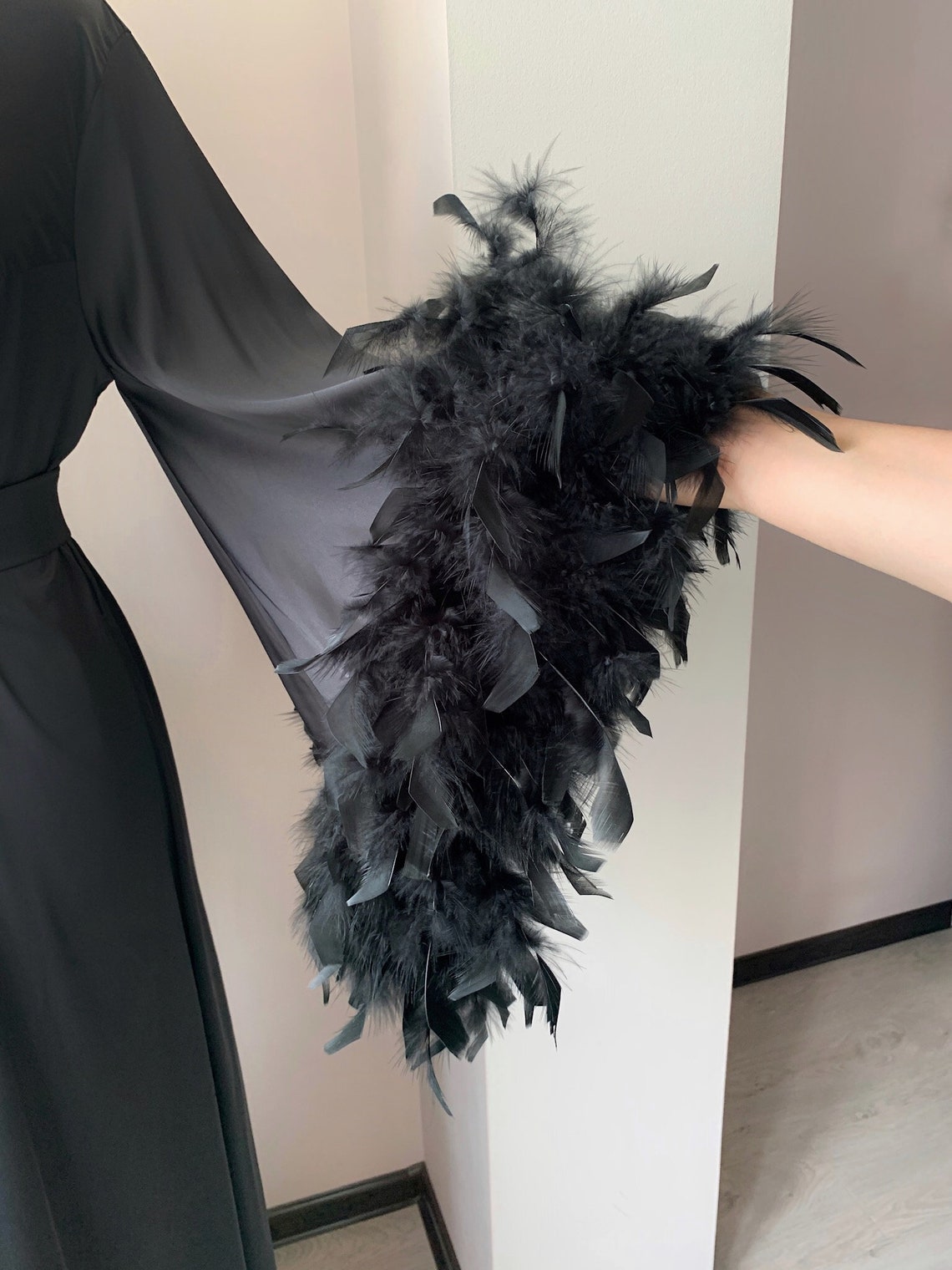 Black robe long feather bridal robe bride kimono ostrich Etsy