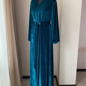 Emerald velvet robe, floor length robe, long velvet robe, women's velvet robe, green velvet robe, bridesmaid robe, christmas gifts for women image 2