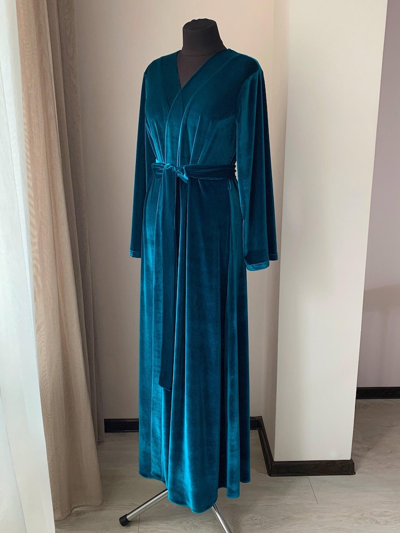 Emerald velvet robe, floor length robe, long velvet robe, women's velvet robe, green velvet robe, bridesmaid robe, christmas gifts for women image 2