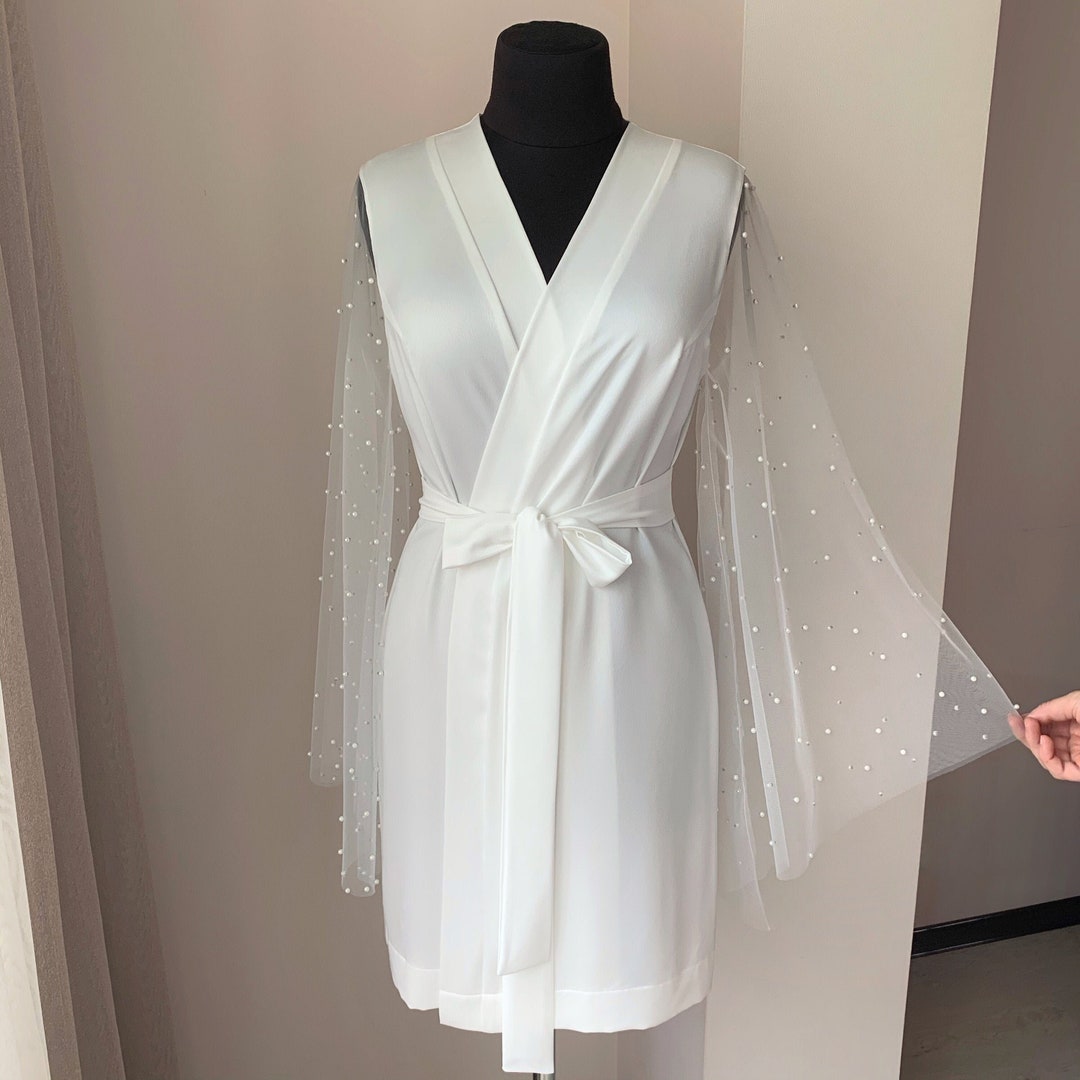 Pearl Robe Bridal, Ivory Robe for Bride, Sheer Robe, Wedding Kimono ...