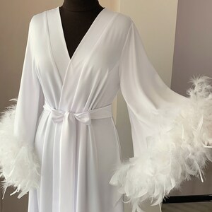 Feather Robe Long, Robe With Feathers, Bridal Robe With Train, Feather ...