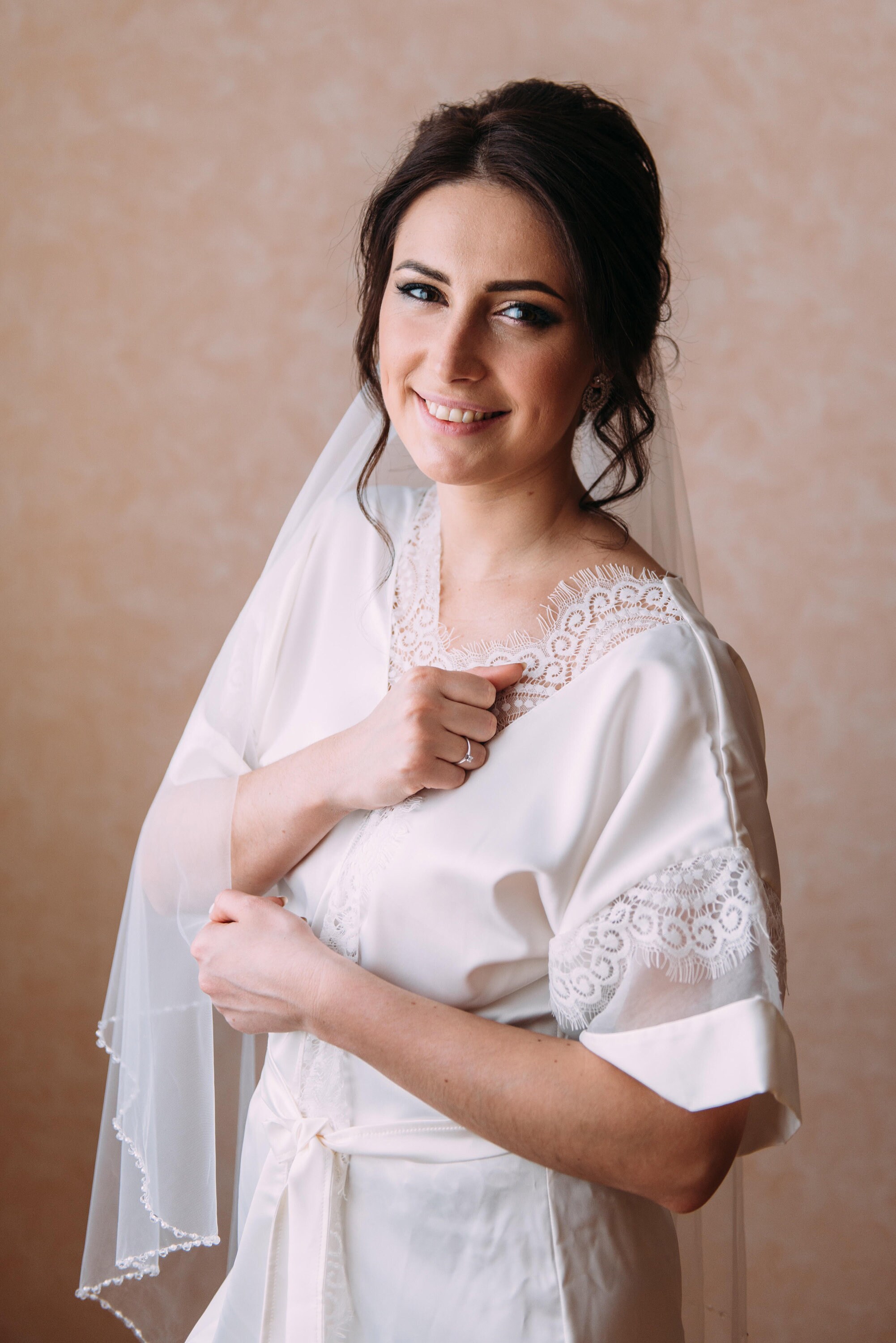 Robe with lace bridal robes bride robe wedding day Etsy