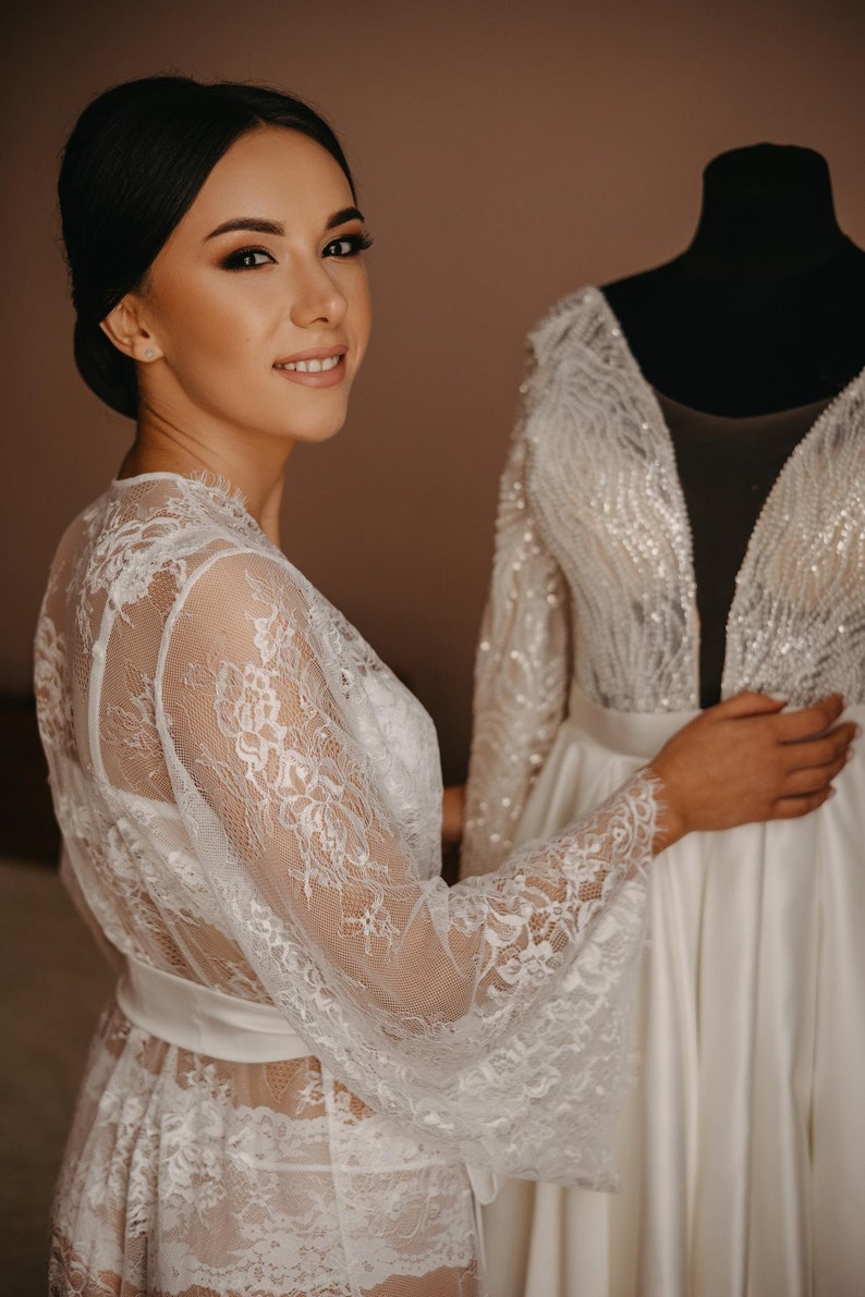 Lace Bridal Robe Bridal Robe Long Sheer Robe Lace Robe Etsy