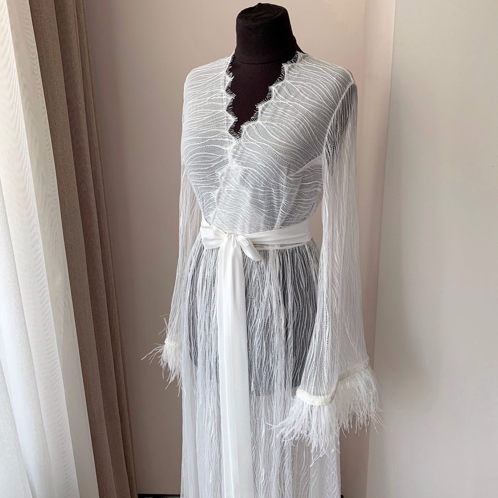 lace bridal robe with train