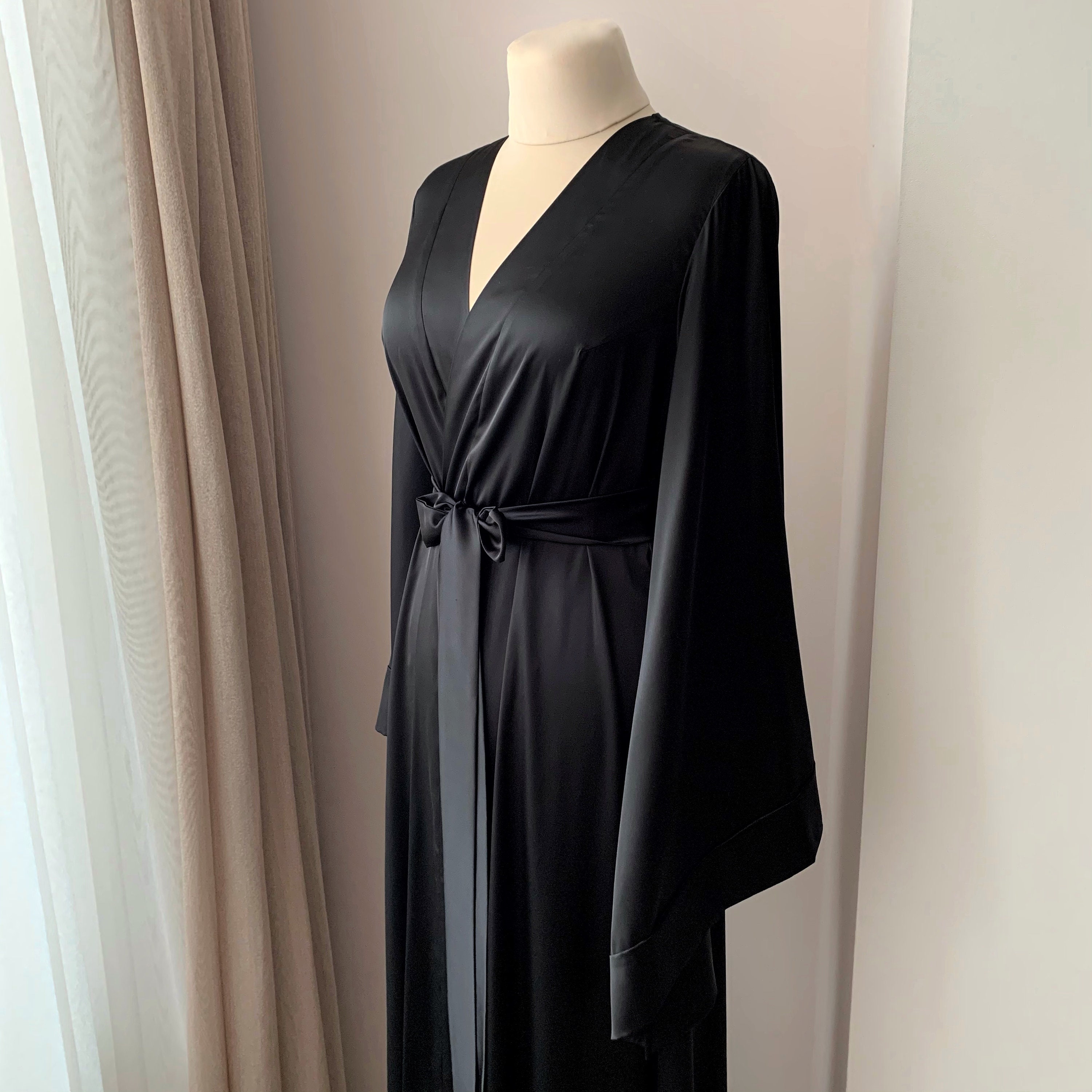 Black Bridal Robe Long Kimono Robe Floor Length Robe Maxi Etsy Australia