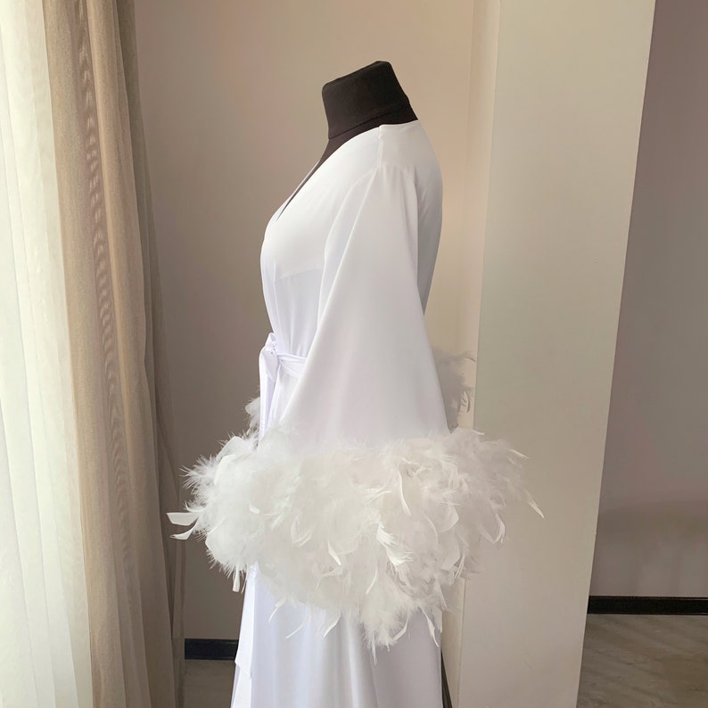 Feather Robe Long Robe With Feathers Bridal Robe With Train Etsy