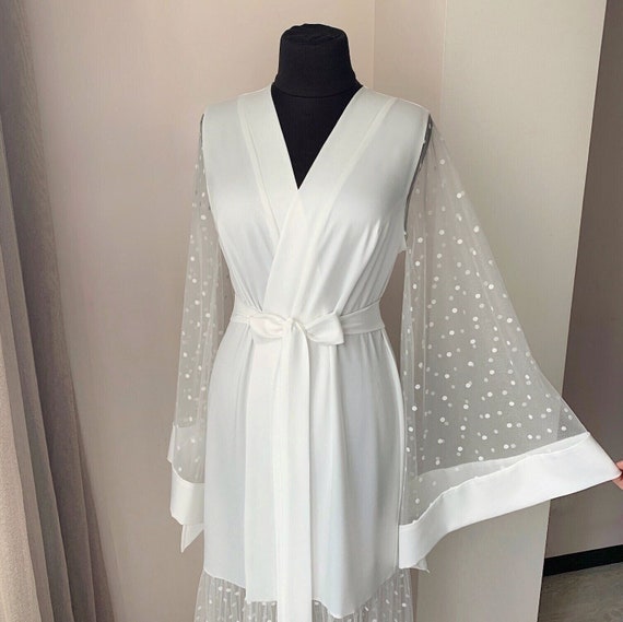 Maxi Bridal Robe Long Tulle Robe Kimono Bride Robe Sheer - Etsy