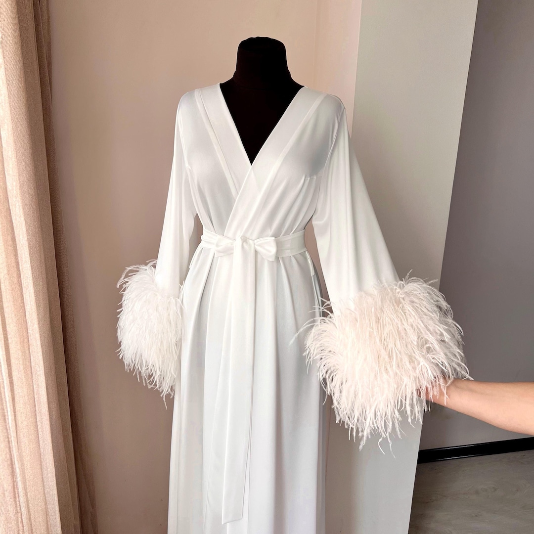 Bride Robe With Feathers, Boudoir Robe, Ostrich Feather Robe, Fur ...