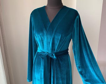 Smaragdgrüne Samtrobe, bodenlange Robe, lange Samtrobe, Damen Samtrobe, grüne Samtrobe, Brautjungfer Robe, Weihnachtsgeschenke für Frauen