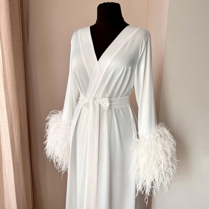 Bride Robe With Feathers, Boudoir Robe, Ostrich Feather Robe, Fur