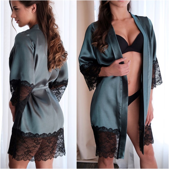 Sexy Robe, Robe With Lace, Green Satin Robes, Wedding Lingerie, Boudoir Robe,  Dressing Gown, Bridesmaid Robe, Women Robe, Sexy Lingerie -  Canada