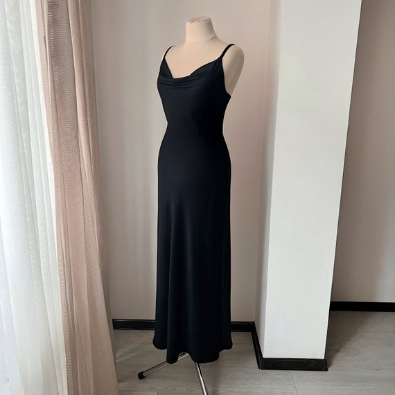 Floor length black nightgown, Long nightgown with Cowl, Black negligee dress, Ankle length slip, Sleepwear women, Silk nightie, Summer Dress