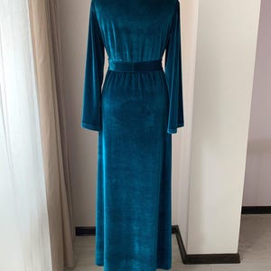 Emerald velvet robe, floor length robe, long velvet robe, women's velvet robe, green velvet robe, bridesmaid robe, christmas gifts for women image 4
