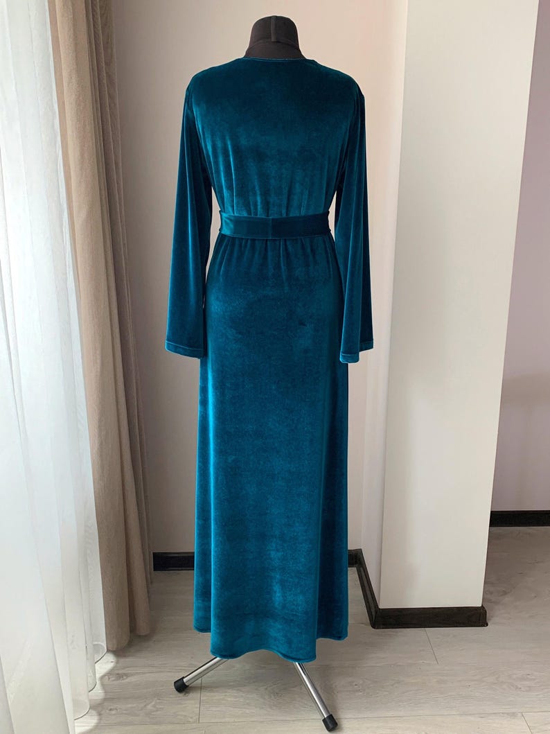 Emerald velvet robe, floor length robe, long velvet robe, women's velvet robe, green velvet robe, bridesmaid robe, christmas gifts for women image 4